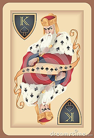 Classic playing card king spades. Vector illustrations Vector Illustration