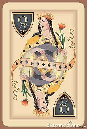 Classic playing card queen club. Vector illustrations Vector Illustration