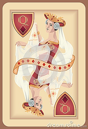 Classic playing card queen diamonds. Vector illustrations Vector Illustration