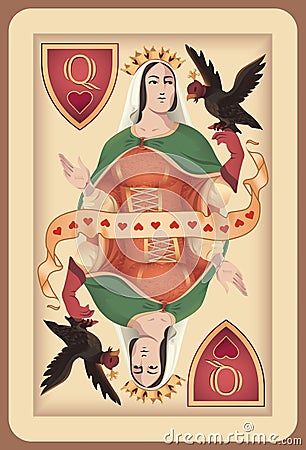 Classic playing card queen hearts. Vector illustrations Vector Illustration