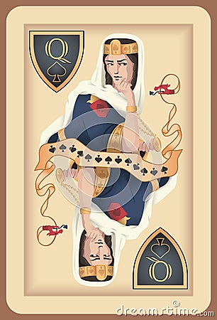 Classic playing card queen spades. Vector illustrations Vector Illustration