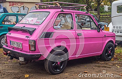 Classic Polish car Polski Fiat 126p in pink Editorial Stock Photo