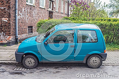 Classic Polish small car Fiat Cinquecento 600 blue compact parked Editorial Stock Photo