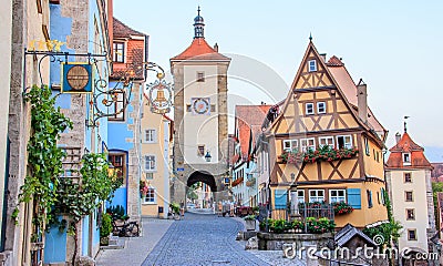 Classic postcard view of the medieval old town of Rothenburg ob der Tauber, Bavaria, Germany Stock Photo