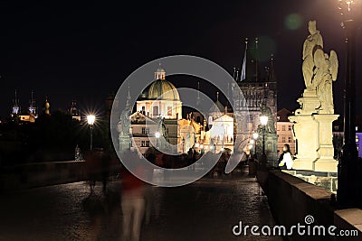 Classic Prague - night view to old buildings and street , Czech Republic Stock Photo