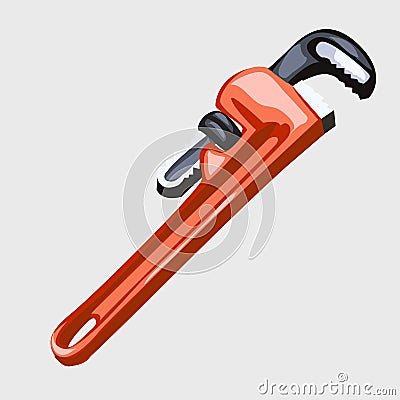 Classic red adjustable wrench. Working tool Vector Illustration