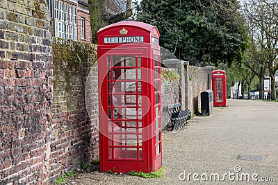 Classic red British telephone box in UK Stock Photo