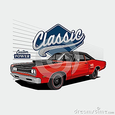 Classic Red car, custom engine, color rare car Vector Illustration