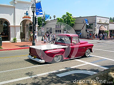 Classic red Chevrolet pickup truck around the streets of Santa Barbara, California, U.S.A Editorial Stock Photo