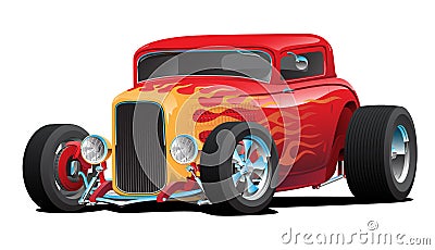 Classic Red Custom Street Rod Car with Hotrod Flames and Chrome Rims Isolated Vector Illustration Vector Illustration