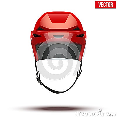 Classic red Ice Hockey Helmet with glass visor Cartoon Illustration
