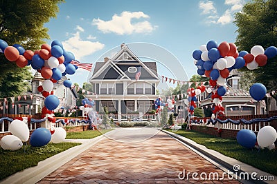 Classic red white and blue decorations adorning. Generative ai Stock Photo