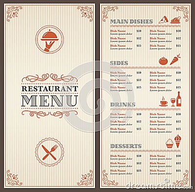 Classic Restaurant Menu Template Vector Illustration