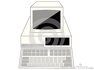 Classic retro computer in the past screen CPU keyboard Vector Illustration