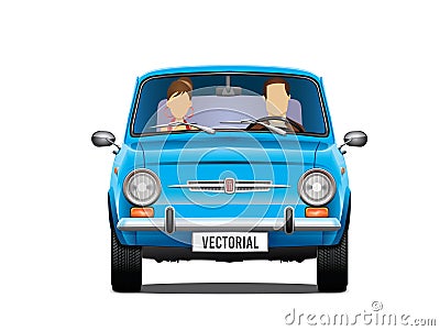 Classic retro illustration fiat 500 650 and passengers Vector Illustration