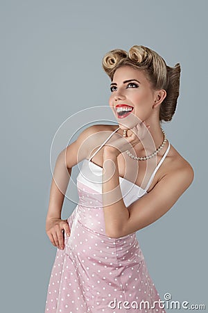 Classic retro portrait of young pin-up girl Stock Photo