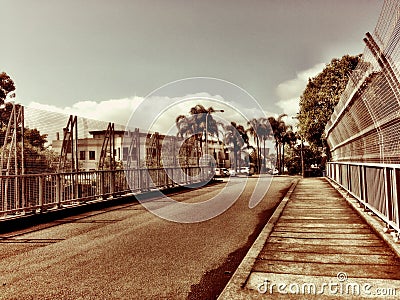 Classic road on old bridge Stock Photo