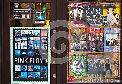 Classic Rock little shop in Cracow Poland Editorial Stock Photo