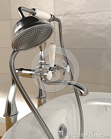 Classic roll top bath and taps Stock Photo