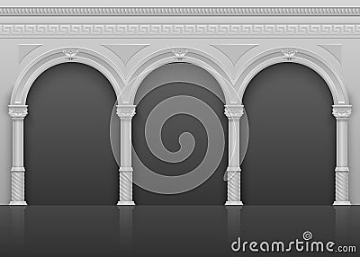 Classic roman antique interior with stone arches and columns vector illustration Vector Illustration