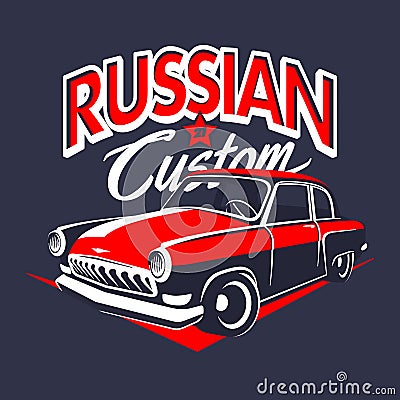 Russian classic muscle car logo sign vector illustration Cartoon Illustration