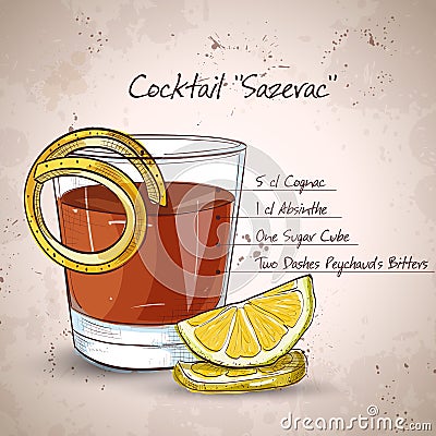 Classic sazerac cocktail Vector Illustration