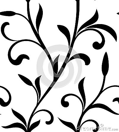 Classic seamless pattern. Tracery of branch with leaves on a white background. Vintage style Vector Illustration