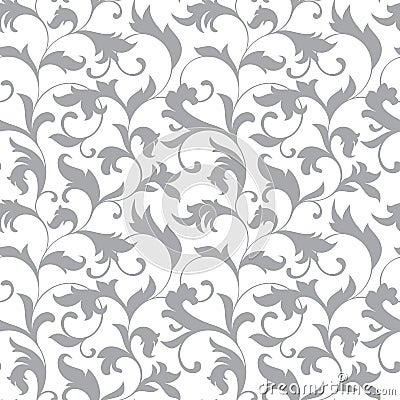 Classic seamless pattern. Tracery of twisted stalks with decorative leaves on a white background. Vintage style Vector Illustration