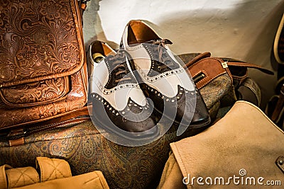 Classic shoes handmade in an Italian shop. Stock Photo