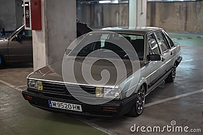 Classic silver gray Volkswagen Santana GX5, parked in a parking lot Editorial Stock Photo