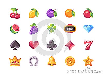 Classic slot machine symbol collection. Casino flat icons Vector Illustration