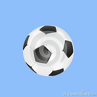 Classic soccer ball with black and white hexagons. Isolated on a blue background. 3d render Stock Photo