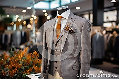 Classic Sophistication Mannequin Showcasing a Stylish Suit in an Elegant Men's Boutique Stock Photo