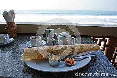 Classic South India cuisine for breakfast overlooking the beach Stock Photo