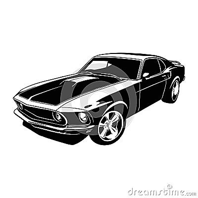 Classic Sport Car, Muscle car, Vintage car, Stencil, Silhouette, Vector Clip Art for tshirt and emblem Vector Illustration