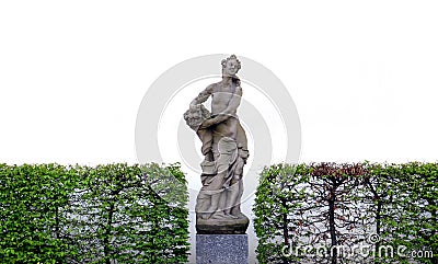 Classic statue and bushes on white Stock Photo