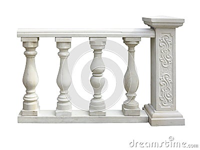 Classic stone balustrade with column isolated over white Stock Photo