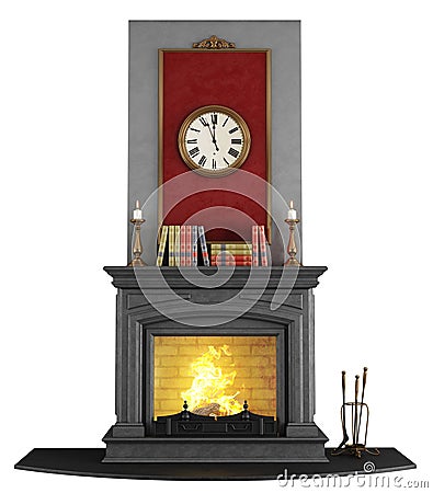 Classic stone fireplace Stock Photo