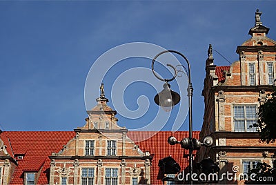 street lantern and historical buildings, Gdansk, Poland Stock Photo