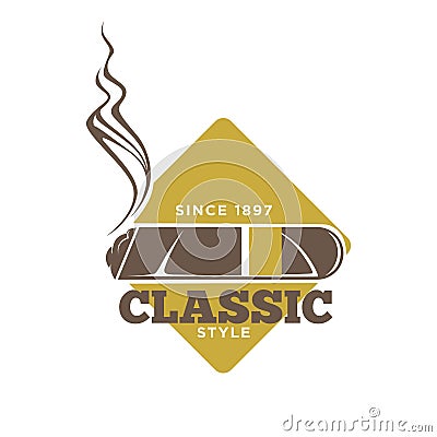 Classic style logotype with cigars against yellow rhombus Vector Illustration