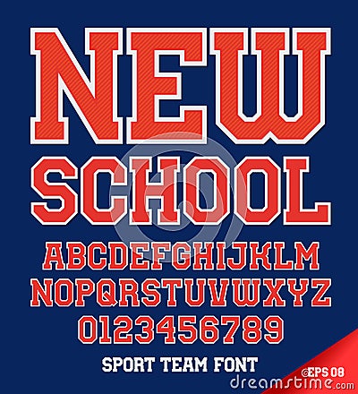 Classic style Sport Team font. Letters and numbers vector illustration. Vector Illustration