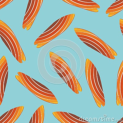 Classic surfboard seamless pattern. Two-sided surfboard illustration. Colorful circular fish board. Surfers equipment Vector Illustration