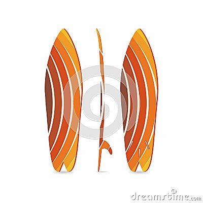 Classic surfboard. Three-sided surfboard illustration. Three projections. Colorful circular fish board Vector Illustration