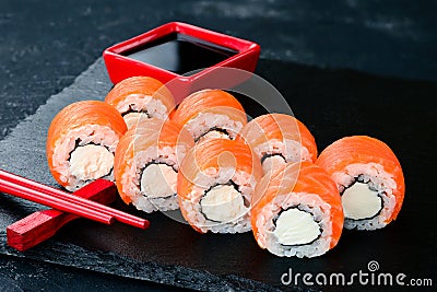 classic sushi set rolls Philadelphia close up Stock Photo