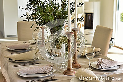 Classic Swedish dinner table setting Stock Photo