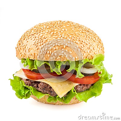 Classic tasty cheeseburger isolated on white background Stock Photo
