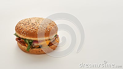 Classic tasty fresh burger on white background Stock Photo