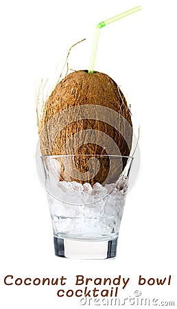 Classic tasty tropical Coconut cocktail with straw on light back Stock Photo
