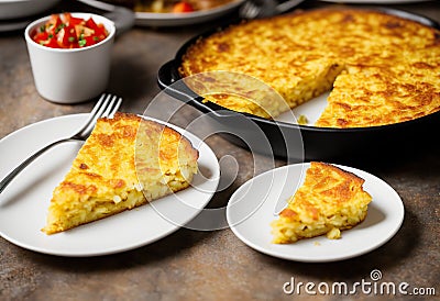 A classic tortilla de patatas, potato omelette sandwich on a slice of bread. Stock Photo