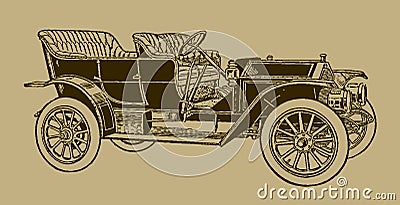 Vintage touring car in quarter front view Vector Illustration